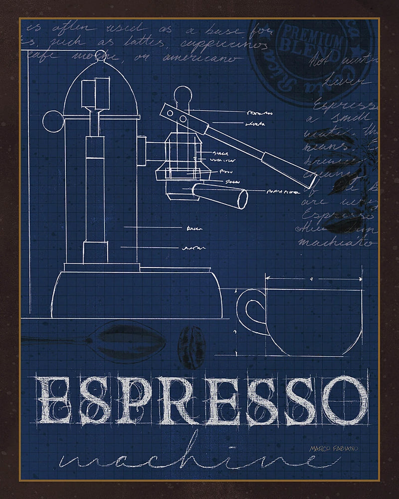 Coffee Blueprint IV Indigo by Marco Fabiano