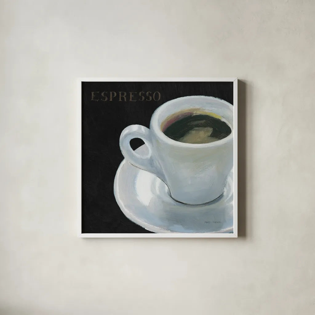Dark Roast I by Marco Fabiano. Shown in a crisp white glass frame for a clean and minimalist style. Available as an archival giclee rolled canvas, fine art paper, or poster print. SKU 16925a.