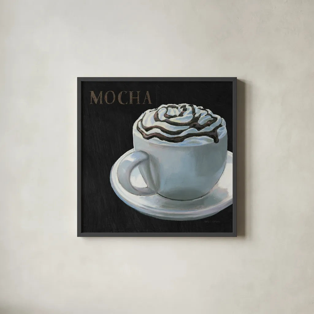 Dark Roast III by Marco Fabiano. Shown in a sleek black glass frame for a contemporary gallery look. Available as an archival giclee rolled canvas, fine art paper, or poster print. SKU 16927a.