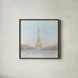 Eiffel Romance no Couple Turquoise by Marco Fabiano. Shown in a sleek black glass frame for a contemporary gallery look. Available as an archival giclee rolled canvas, fine art paper, or poster print. SKU 23540a.