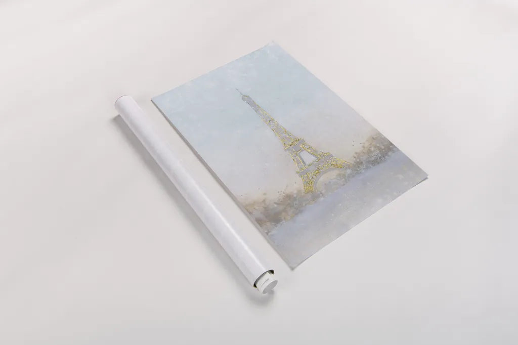 Eiffel Romance no Couple Turquoise Crop by Marco Fabiano. shown as a rolled paper print. Available as archival giclee rolled canvas, fine art paper, or poster print. SKU 23540h.