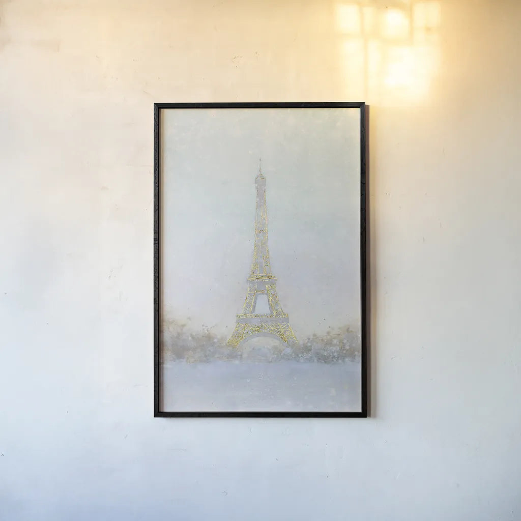 Eiffel Romance no Couple Turquoise Crop by Marco Fabiano. shown as a paper print in a black flame. Available as a archival giclee rolled canvas, fine art paper, or poster print. SKU 23540h.