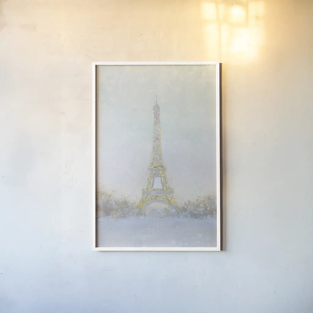 Eiffel Romance no Couple Turquoise Crop by Marco Fabiano. shown as a paper print in a white frame. Available as a archival giclee rolled canvas, fine art paper, or poster print. SKU 23540h.