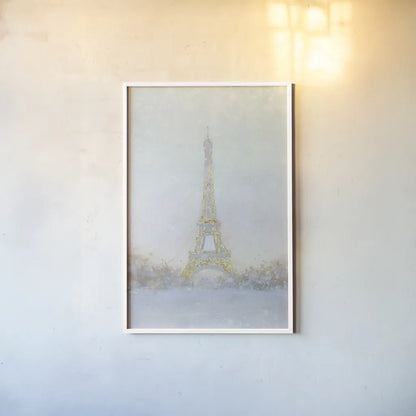 Eiffel Romance no Couple Turquoise Crop by Marco Fabiano. shown as a paper print in a white frame. Available as a archival giclee rolled canvas, fine art paper, or poster print. SKU 23540h.