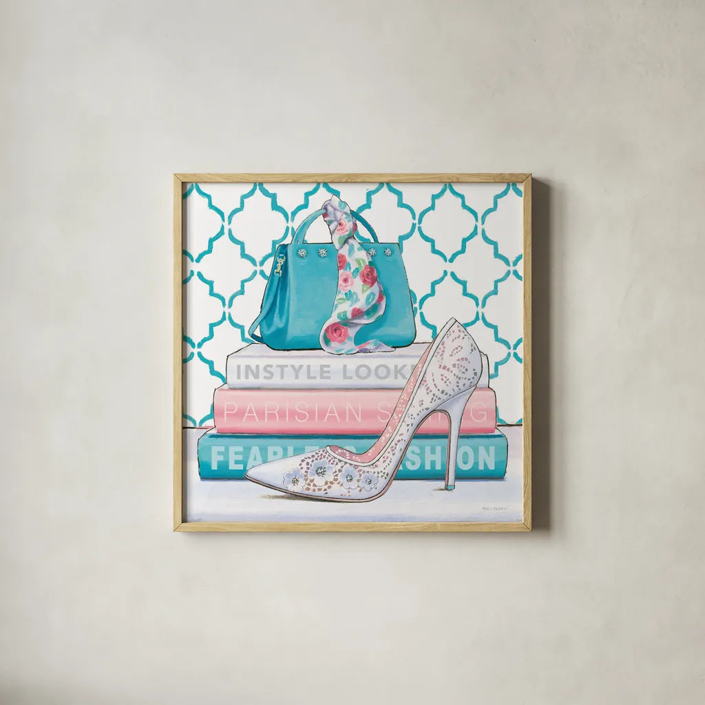 Fearless Fashion III by Marco Fabiano. Shown in a natural wood glass frame for a timeless modern aesthetic. Available as an archival giclee rolled canvas, fine art paper, or poster print. SKU 34364a.