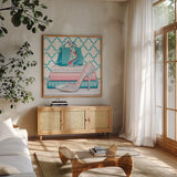 Fearless Fashion III by Marco Fabiano. Shown in a natural wood frame in a cozy modern living room. Available as an archival giclee rolled canvas, fine art paper, or poster print. SKU 34364a.
