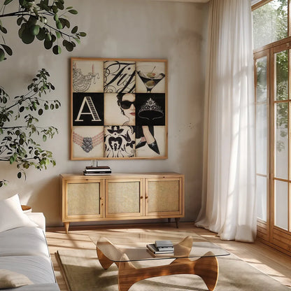 Fifth Avenue - Square by Marco Fabiano. Shown in a natural wood frame in a cozy modern living room. Available as an archival giclee rolled canvas, fine art paper, or poster print. SKU 10630a.