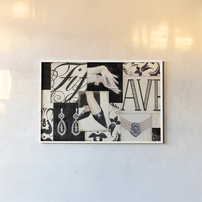 Fifth Avenue Collage by Marco Fabiano. shown as a paper print in a white frame. Available as a archival giclee rolled canvas, fine art paper, or poster print. SKU 10630i.