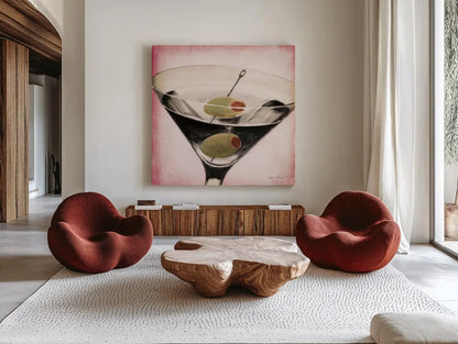 Fifth Avenue Square III Pink by Marco Fabiano. Shown as extra-large giant wall art in a modern living room. Available as an archival giclee rolled canvas, fine art paper, or poster print. SKU 92056a.