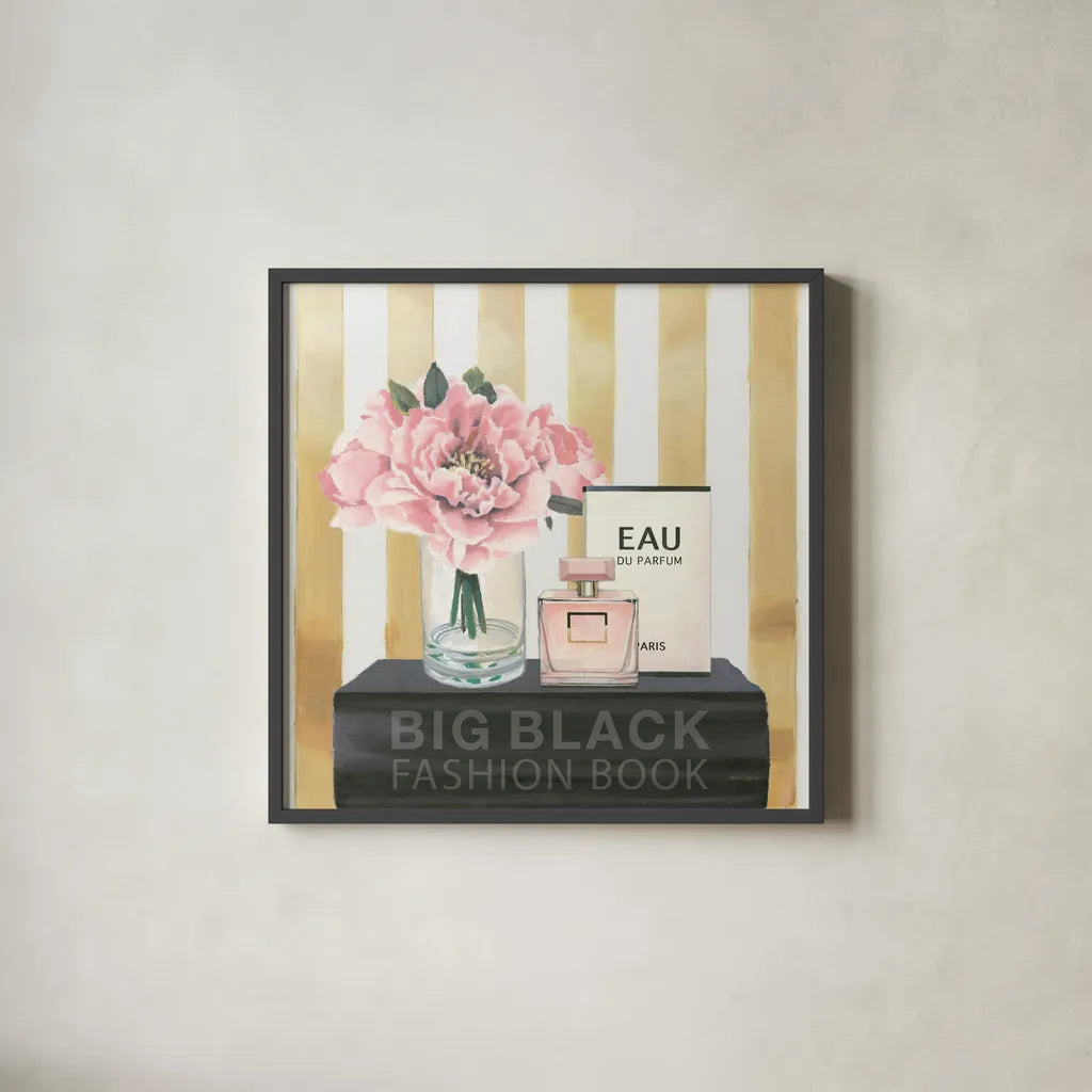 Forever Fashion I by Marco Fabiano. Shown in a sleek black glass frame for a contemporary gallery look. Available as an archival giclee rolled canvas, fine art paper, or poster print. SKU 28778a.