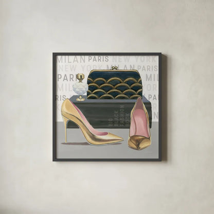 Forever Fashion IV by Marco Fabiano. Shown in a sleek black glass frame for a contemporary gallery look. Available as an archival giclee rolled canvas, fine art paper, or poster print. SKU 28781a.