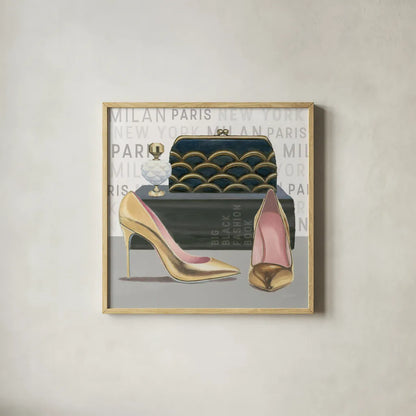 Forever Fashion IV by Marco Fabiano. Shown in a natural wood glass frame for a timeless modern aesthetic. Available as an archival giclee rolled canvas, fine art paper, or poster print. SKU 28781a.