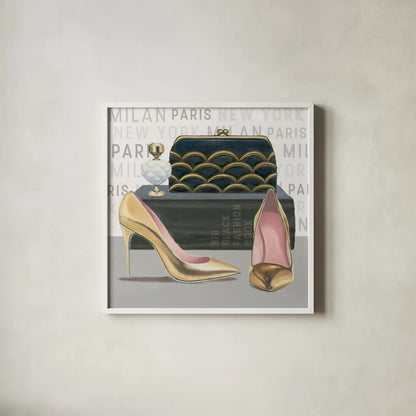 Forever Fashion IV by Marco Fabiano. Shown in a crisp white glass frame for a clean and minimalist style. Available as an archival giclee rolled canvas, fine art paper, or poster print. SKU 28781a.