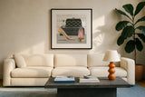 Forever Fashion IV by Marco Fabiano. Displayed in a glass frame with matte in a clean modern living room. Available as an archival giclee rolled canvas, fine art paper, or poster print. SKU 28781a.