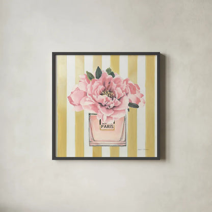 Forever Fashion Perfume by Marco Fabiano. Shown in a sleek black glass frame for a contemporary gallery look. Available as an archival giclee rolled canvas, fine art paper, or poster print. SKU 69125a.