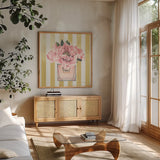 Forever Fashion Perfume by Marco Fabiano. Shown in a natural wood frame in a cozy modern living room. Available as an archival giclee rolled canvas, fine art paper, or poster print. SKU 69125a.