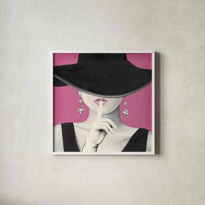 Haute Chapeau I PInk by Marco Fabiano. Shown in a crisp white glass frame for a clean and minimalist style. Available as an archival giclee rolled canvas, fine art paper, or poster print. SKU 82828a.