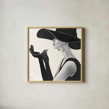 Haute Chapeau II by Marco Fabiano. Shown in a natural wood glass frame for a timeless modern aesthetic. Available as an archival giclee rolled canvas, fine art paper, or poster print. SKU 15642a.