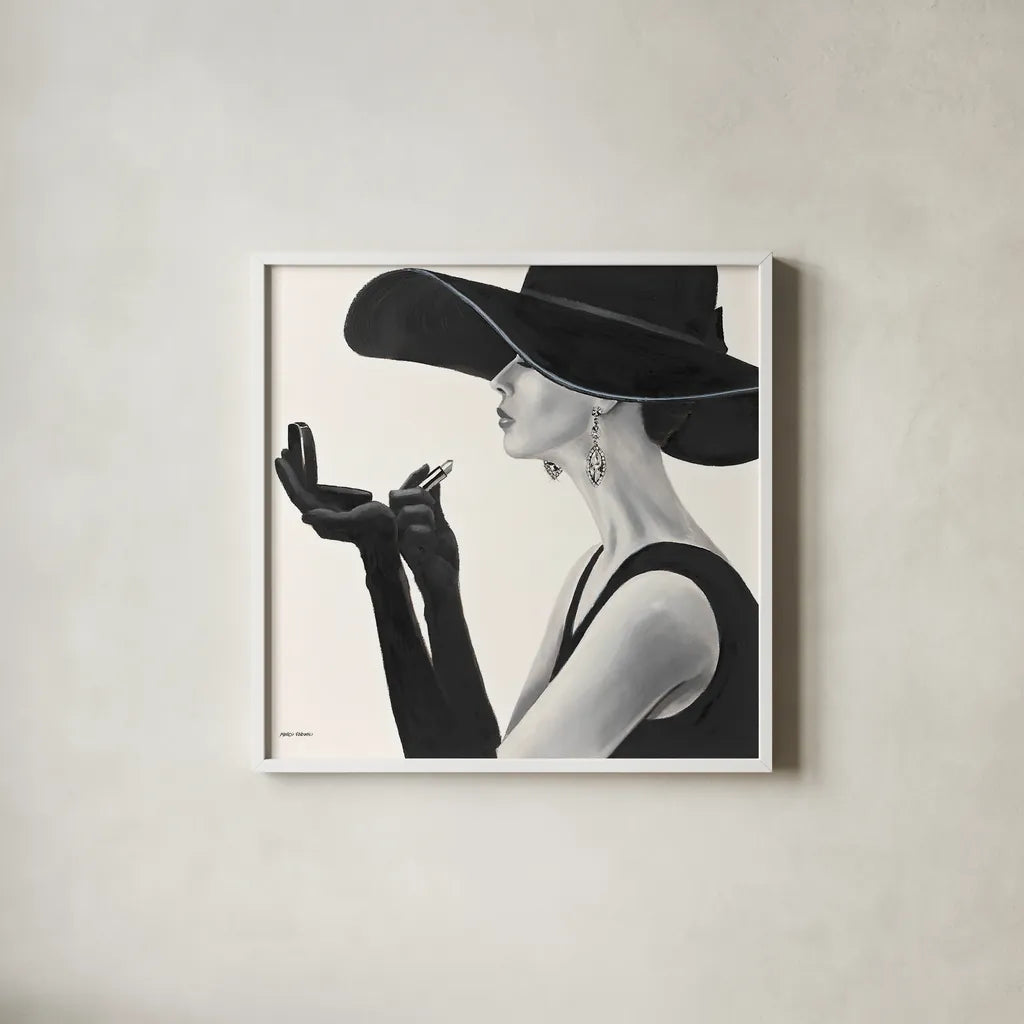 Haute Chapeau II by Marco Fabiano. Shown in a crisp white glass frame for a clean and minimalist style. Available as an archival giclee rolled canvas, fine art paper, or poster print. SKU 15642a.