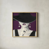 Haute Chapeau Purple I v2 by Marco Fabiano. Shown in a natural wood glass frame for a timeless modern aesthetic. Available as an archival giclee rolled canvas, fine art paper, or poster print. SKU 65801a.
