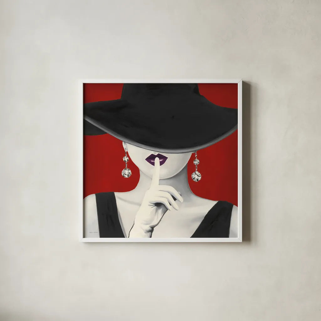 Haute Chapeau Purple Lips I by Marco Fabiano. Shown in a crisp white glass frame for a clean and minimalist style. Available as an archival giclee rolled canvas, fine art paper, or poster print. SKU 15640a.