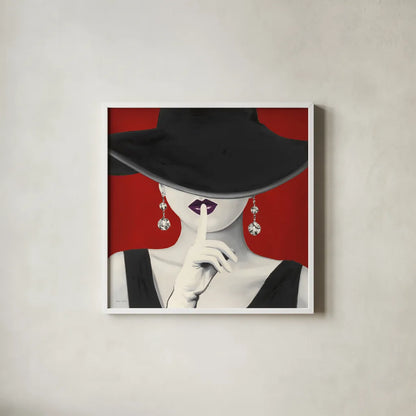 Haute Chapeau Purple Lips I by Marco Fabiano. Shown in a crisp white glass frame for a clean and minimalist style. Available as an archival giclee rolled canvas, fine art paper, or poster print. SKU 15640a.
