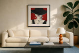 Haute Chapeau Purple Lips I by Marco Fabiano. Displayed in a glass frame with matte in a clean modern living room. Available as an archival giclee rolled canvas, fine art paper, or poster print. SKU 15640a.