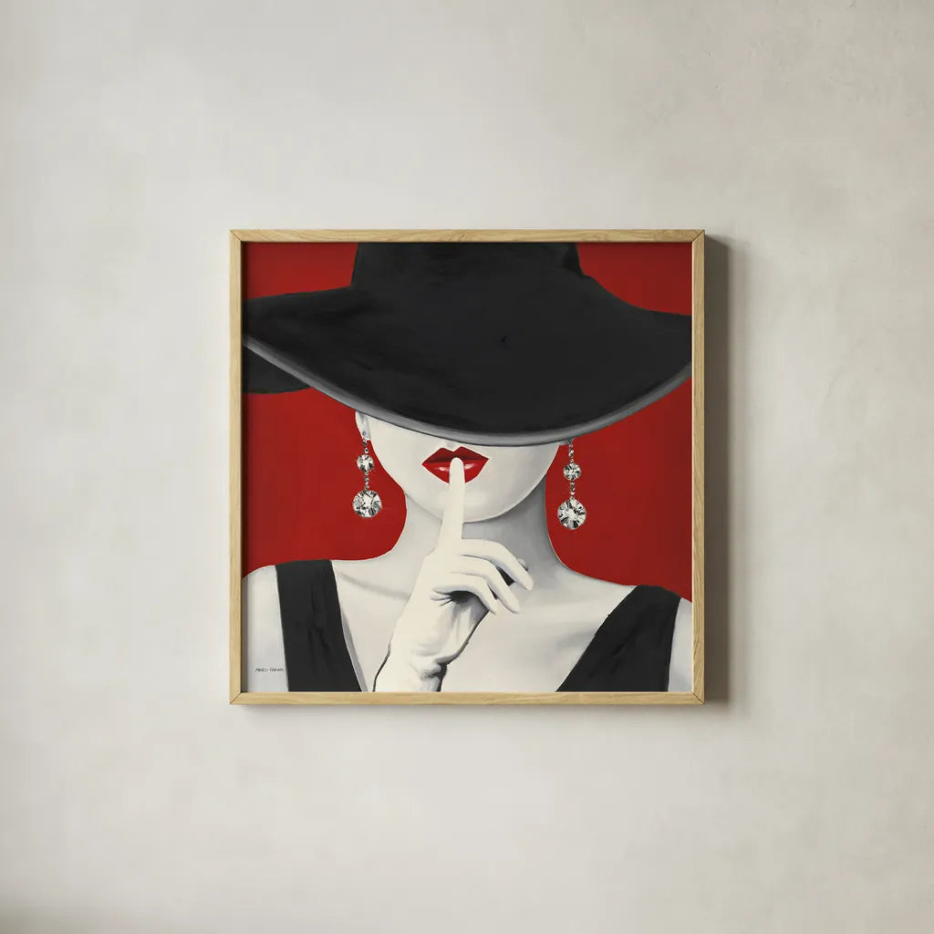 Haute Chapeau Rouge I by Marco Fabiano. Shown in a natural wood glass frame for a timeless modern aesthetic. Available as an archival giclee rolled canvas, fine art paper, or poster print. SKU 11115a.