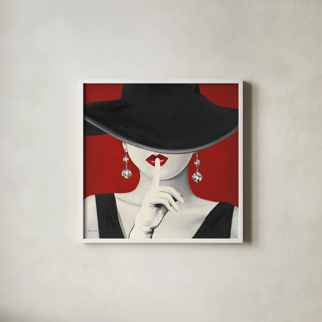 Haute Chapeau Rouge I by Marco Fabiano. Shown in a crisp white glass frame for a clean and minimalist style. Available as an archival giclee rolled canvas, fine art paper, or poster print. SKU 11115a.