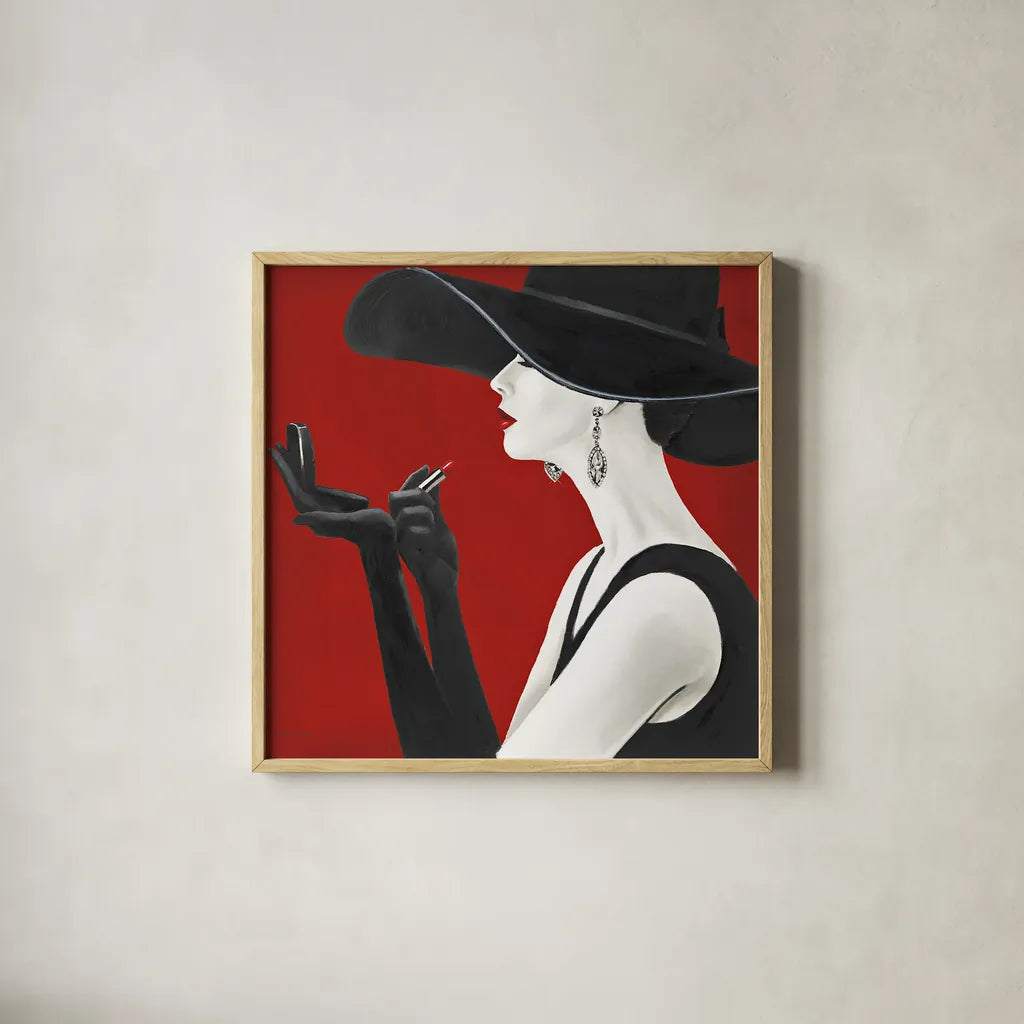 Haute Chapeau Rouge II by Marco Fabiano. Shown in a natural wood glass frame for a timeless modern aesthetic. Available as an archival giclee rolled canvas, fine art paper, or poster print. SKU 11116a.
