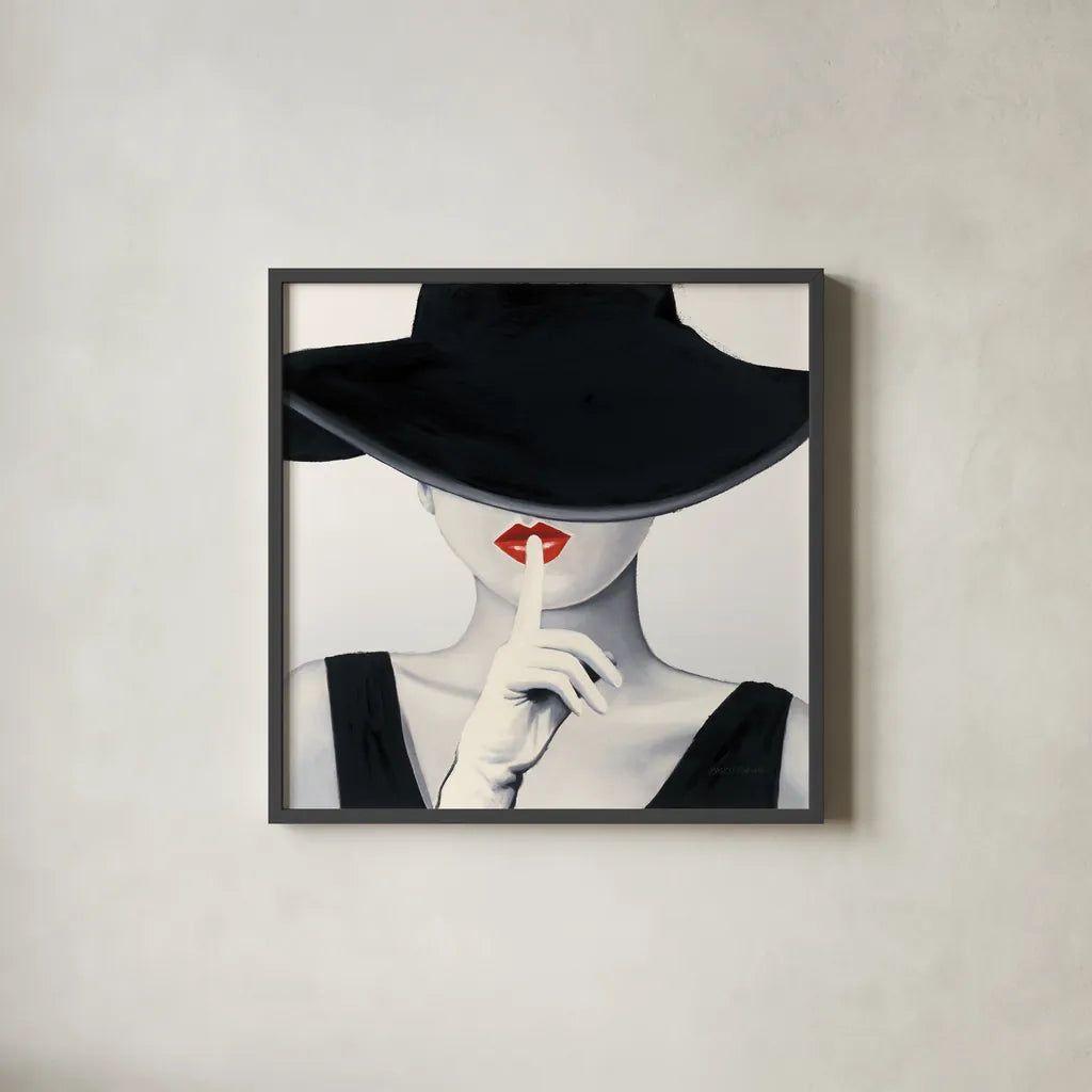Haute Chapeau Silver by Marco Fabiano. Shown in a sleek black glass frame for a contemporary gallery look. Available as an archival giclee rolled canvas, fine art paper, or poster print. SKU 96956a.