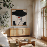 Haute Chapeau Silver by Marco Fabiano. Shown in a natural wood frame in a cozy modern living room. Available as an archival giclee rolled canvas, fine art paper, or poster print. SKU 96956a.
