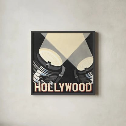 Hollywood by Marco Fabiano. Shown in a sleek black glass frame for a contemporary gallery look. Available as an archival giclee rolled canvas, fine art paper, or poster print. SKU 12600a.