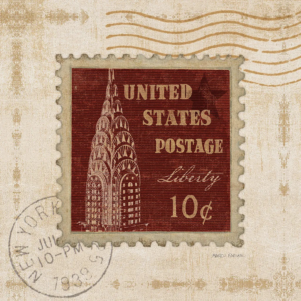 Iconic Stamps II Square by Marco Fabiano. SKU 32912a. Archival Giclee Fine art print for wall decor.