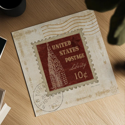 Iconic Stamps II Square by Marco Fabiano. Shown as a detailed flat fine art print, highlighting archival giclee quality. Available as an archival giclee rolled canvas, fine art paper, or poster print. SKU 32912a.