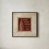 Iconic Stamps II Square by Marco Fabiano. Shown in a sleek black glass frame for a contemporary gallery look. Available as an archival giclee rolled canvas, fine art paper, or poster print. SKU 32912a.
