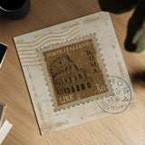 Iconic Stamps III Square by Marco Fabiano. Shown as a detailed flat fine art print, highlighting archival giclee quality. Available as an archival giclee rolled canvas, fine art paper, or poster print. SKU 32910a.