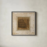 Iconic Stamps III Square by Marco Fabiano. Shown in a sleek black glass frame for a contemporary gallery look. Available as an archival giclee rolled canvas, fine art paper, or poster print. SKU 32910a.