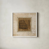 Iconic Stamps III Square by Marco Fabiano. Shown in a crisp white glass frame for a clean and minimalist style. Available as an archival giclee rolled canvas, fine art paper, or poster print. SKU 32910a.