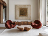 Iconic Stamps III Square by Marco Fabiano. Shown as extra-large giant wall art in a modern living room. Available as an archival giclee rolled canvas, fine art paper, or poster print. SKU 32910a.