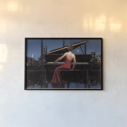 Lady in Red by Marco Fabiano. shown as a paper print in a black flame. Available as a archival giclee rolled canvas, fine art paper, or poster print. SKU 12689i.