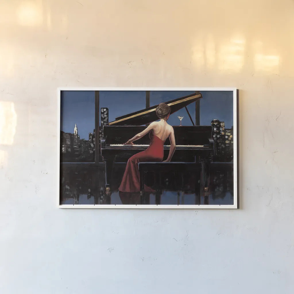 Lady in Red by Marco Fabiano. shown as a paper print in a white frame. Available as a archival giclee rolled canvas, fine art paper, or poster print. SKU 12689i.