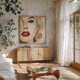 Madison Avenue Square V by Marco Fabiano. Shown in a natural wood frame in a cozy modern living room. Available as an archival giclee rolled canvas, fine art paper, or poster print. SKU 12706a.