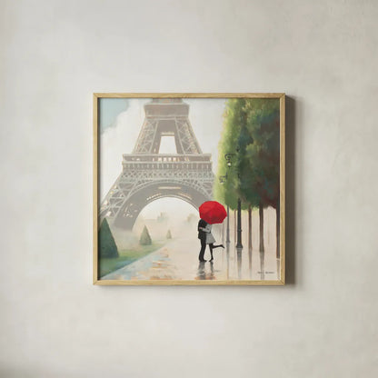 Paris Romance II by Marco Fabiano. Shown in a natural wood glass frame for a timeless modern aesthetic. Available as an archival giclee rolled canvas, fine art paper, or poster print. SKU 13260a.