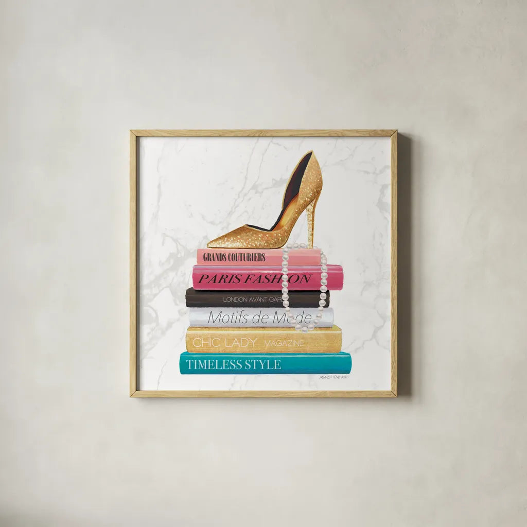 Paris Style II Marble Sq by Marco Fabiano. Shown in a natural wood glass frame for a timeless modern aesthetic. Available as an archival giclee rolled canvas, fine art paper, or poster print. SKU 69129a.