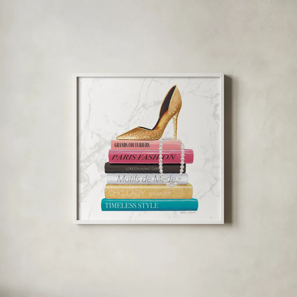 Paris Style II Marble Sq by Marco Fabiano. Shown in a crisp white glass frame for a clean and minimalist style. Available as an archival giclee rolled canvas, fine art paper, or poster print. SKU 69129a.