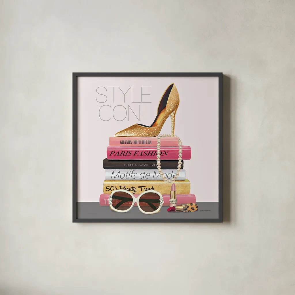 Paris Style II Sq Gold and Black by Marco Fabiano. Shown in a sleek black glass frame for a contemporary gallery look. Available as an archival giclee rolled canvas, fine art paper, or poster print. SKU 18849a.