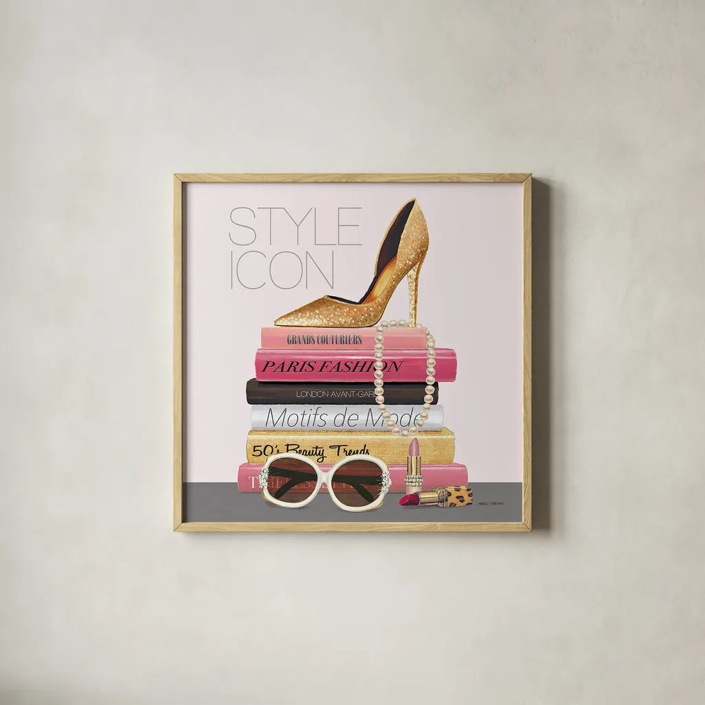 Paris Style II Sq Gold and Black by Marco Fabiano. Shown in a natural wood glass frame for a timeless modern aesthetic. Available as an archival giclee rolled canvas, fine art paper, or poster print. SKU 18849a.