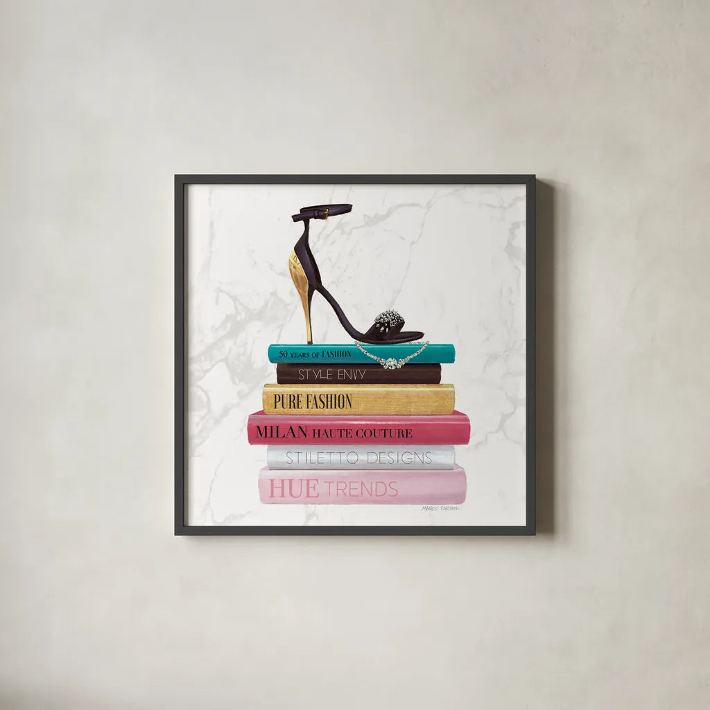 Paris Style III Marble Sq by Marco Fabiano. Shown in a sleek black glass frame for a contemporary gallery look. Available as an archival giclee rolled canvas, fine art paper, or poster print. SKU 69130a.