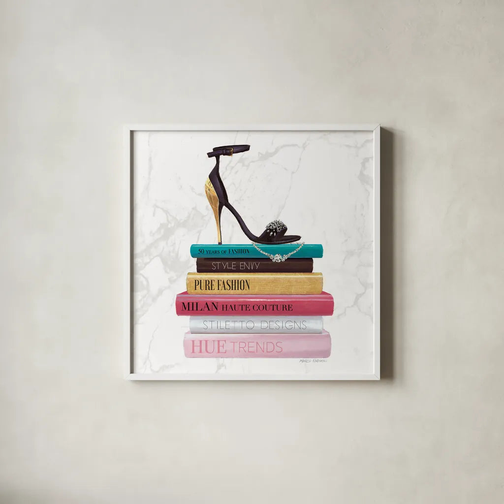 Paris Style III Marble Sq by Marco Fabiano. Shown in a crisp white glass frame for a clean and minimalist style. Available as an archival giclee rolled canvas, fine art paper, or poster print. SKU 69130a.